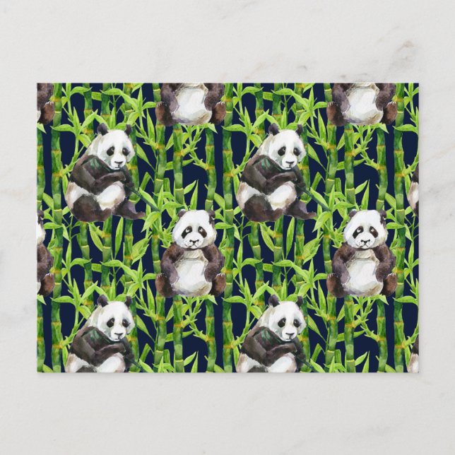 Postal Panda Con Patrón De Acuarela De Bambú (Anverso)