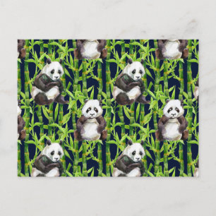 Postal Panda Con Patrón De Acuarela De Bambú