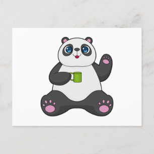 Postal Panda con taza de café
