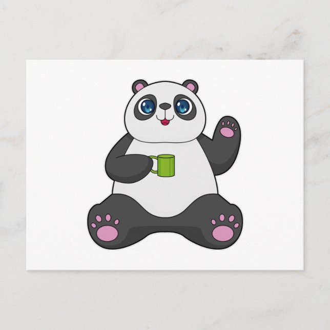 Postal Panda con taza de café (Anverso)