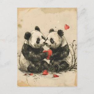 Postal Panda Couple El día de San Valentín