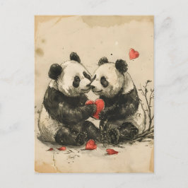 Postal Panda Couple El día de San Valentín
