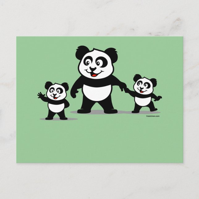 Postal Panda Cute Con Dos Bebés (Anverso)