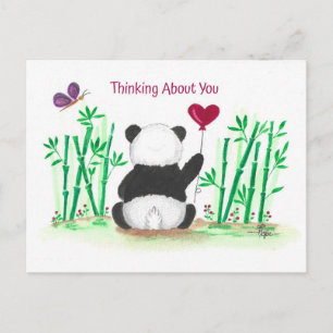 Postal Panda de aliento Bambú Mariposa Corazón Globo