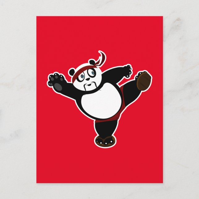 Postal Panda de artes marciales - Rojo (Anverso)