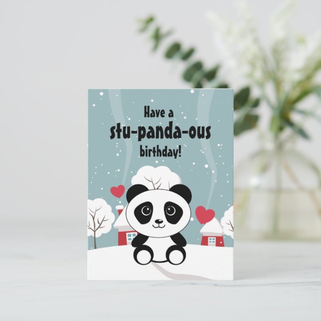 Postal Panda De Bebé Cuto En Gris De Nieve De Invierno (Anverso de pie)