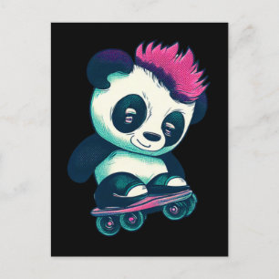 Postal Panda de bebé lindo con mohawk   Skater Panda