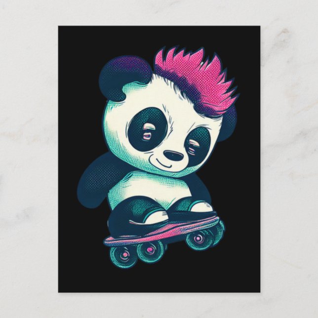 Postal Panda de bebé lindo con mohawk | Skater Panda (Anverso)