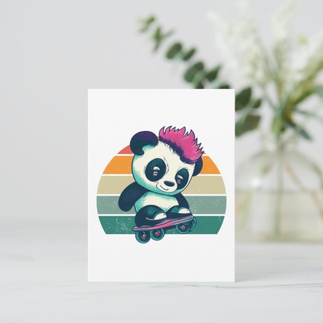 Postal Panda de bebé lindo con mohawk | Skater Panda (Anverso de pie)