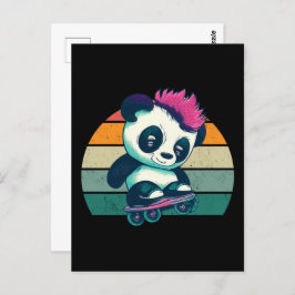 Postal Panda de bebé lindo con mohawk | Skater Panda