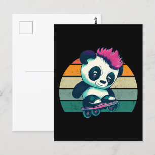 Postal Panda de bebé lindo con mohawk Skater Panda