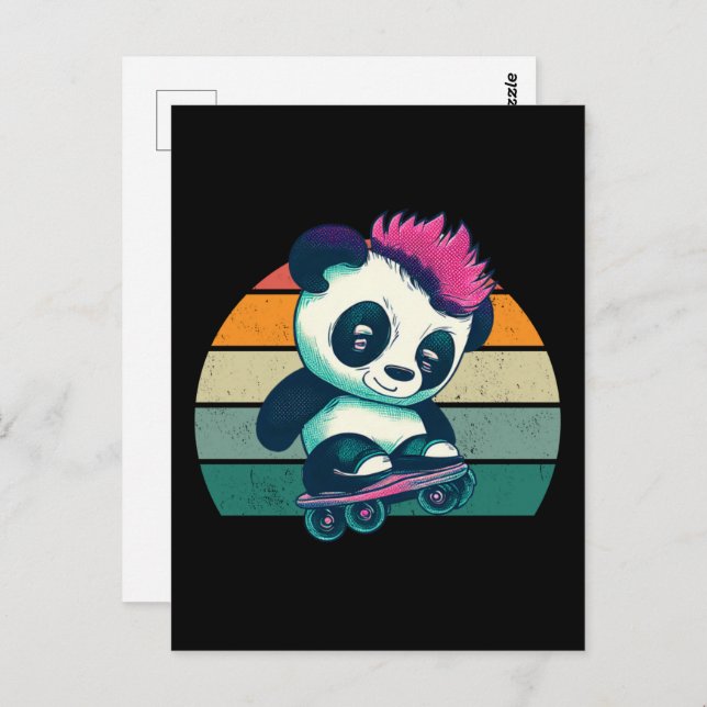 Postal Panda de bebé lindo con mohawk | Skater Panda (Anverso / Reverso)