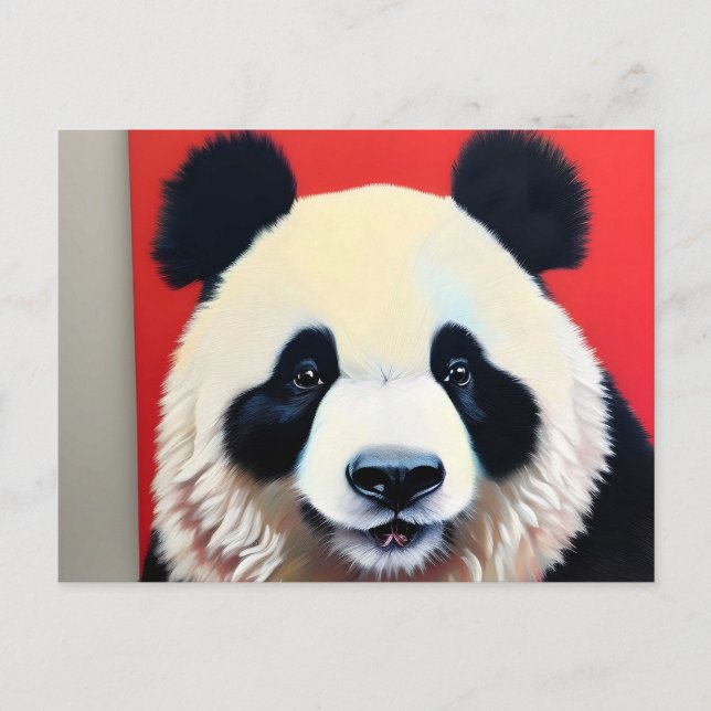 Postal Panda de fondo rojo (Anverso)