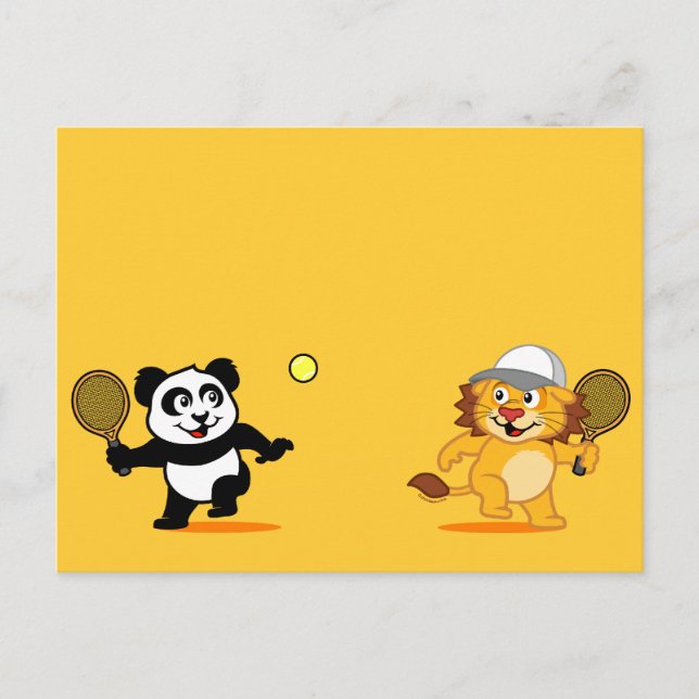 Postal Panda de tenis y león (Anverso)