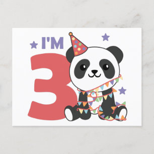 Postal Panda De Tercer Cumpleaños Para Niños 3 Años Posta