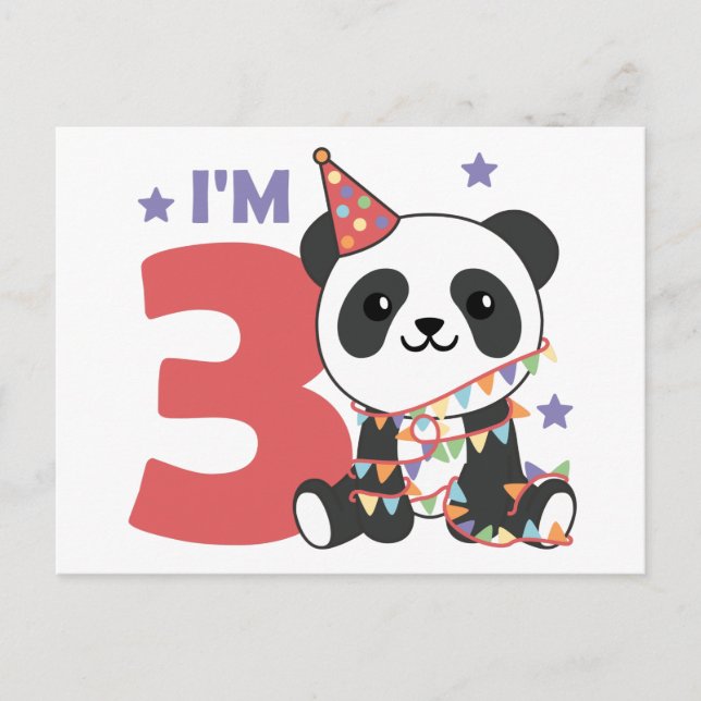 Postal Panda De Tercer Cumpleaños Para Niños 3 Años Posta (Anverso)