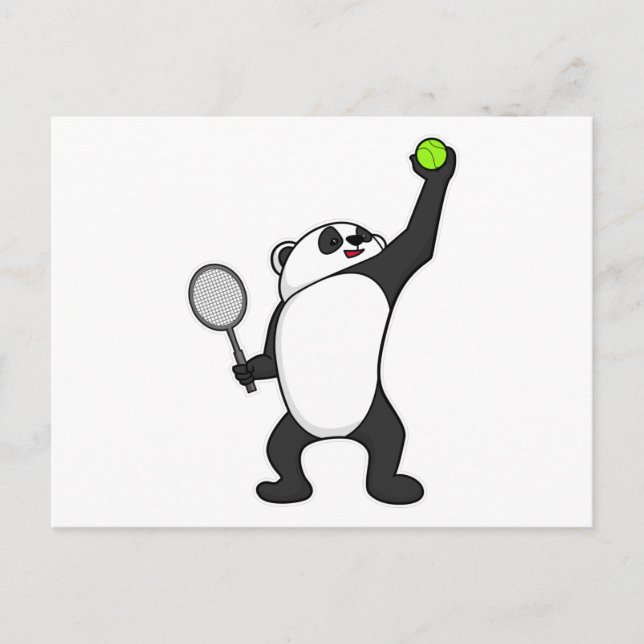 Postal Panda en el tenis con raqueta de tenis (Anverso)