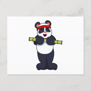 Postal Panda en el trabajo con peso de bambú