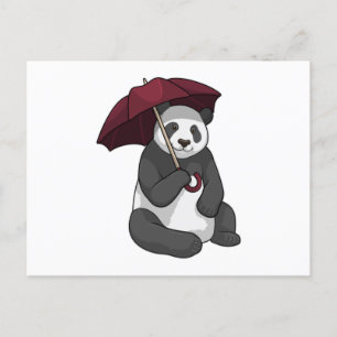 Postal Panda en la lluvia con paraguas