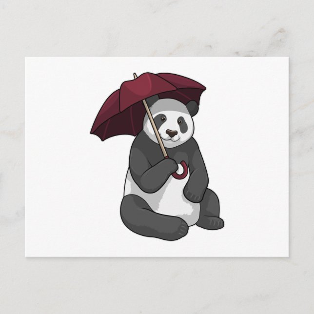 Postal Panda en la lluvia con paraguas (Anverso)