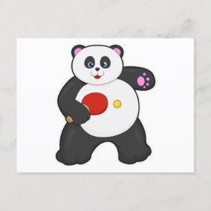 Postal Panda en ping pong con raqueta de tenis de mesa