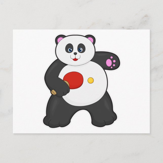 Postal Panda en ping pong con raqueta de tenis de mesa (Anverso)