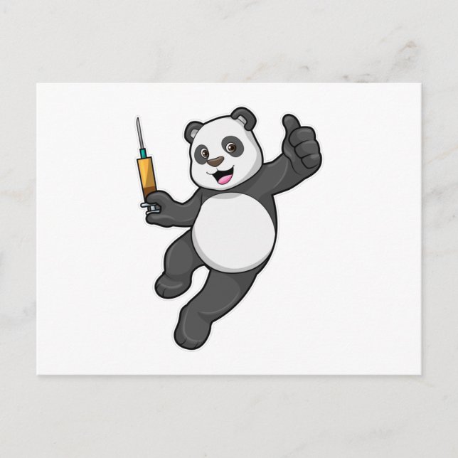 Postal Panda en vacunación con jeringa (Anverso)