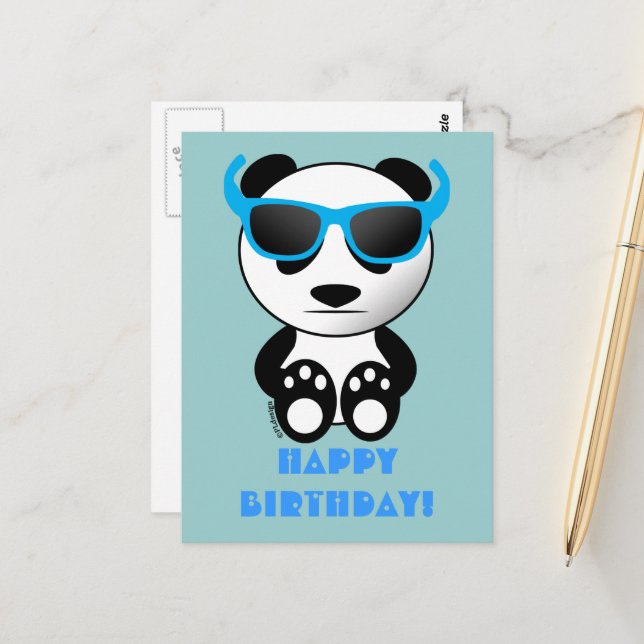 Postal Panda Guay con gafas de sol | Feliz cumpleaños azu (Anverso/Reverso In Situ)
