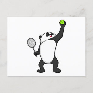 Postal Panda jugando tenis con raqueta de tenis