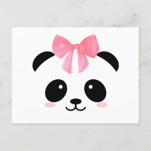 Postal Panda lindo con cinta rosa