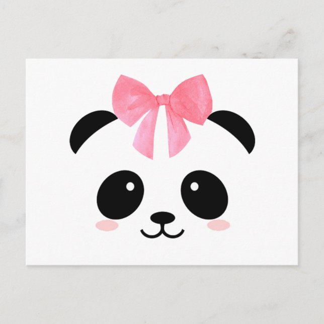 Postal Panda lindo con cinta rosa (Anverso)