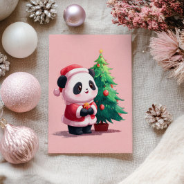 Postal Panda lindo en los Navidades de acuarela de Santa 