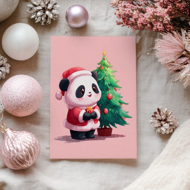 Postal Panda lindo en los Navidades de acuarela de Santa  (Subido por el creador)
