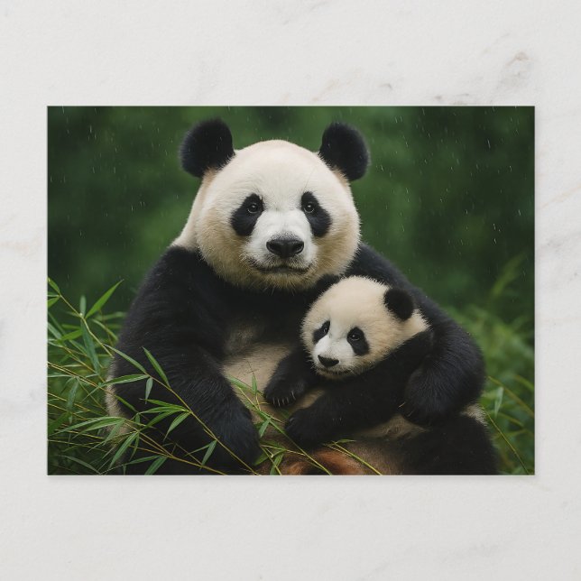 Postal Panda Mother & Cub in Gentle Rain (Anverso)