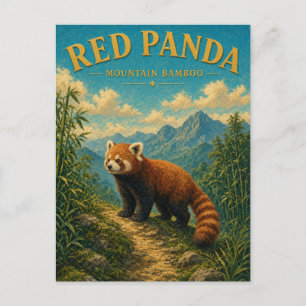 Postal Pandá Rojo Bamboo de Montaña Acuarela GeoSaga