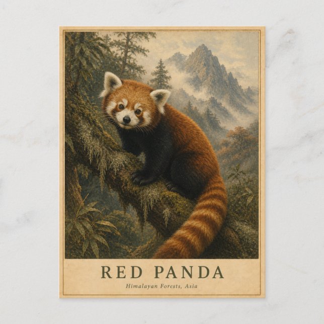 Postal Panda Rojo Bosque Himalayo VINTAGE (Anverso)