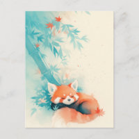 Panda Rojo Durmiendo Bajo Bambú Azul
