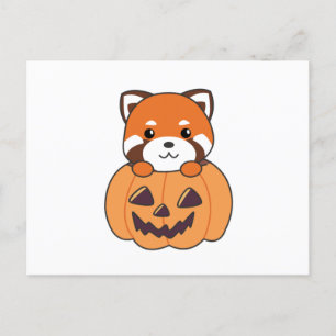 Postal Panda Rojo En Calabaza Cute Pandas Feliz Halloween