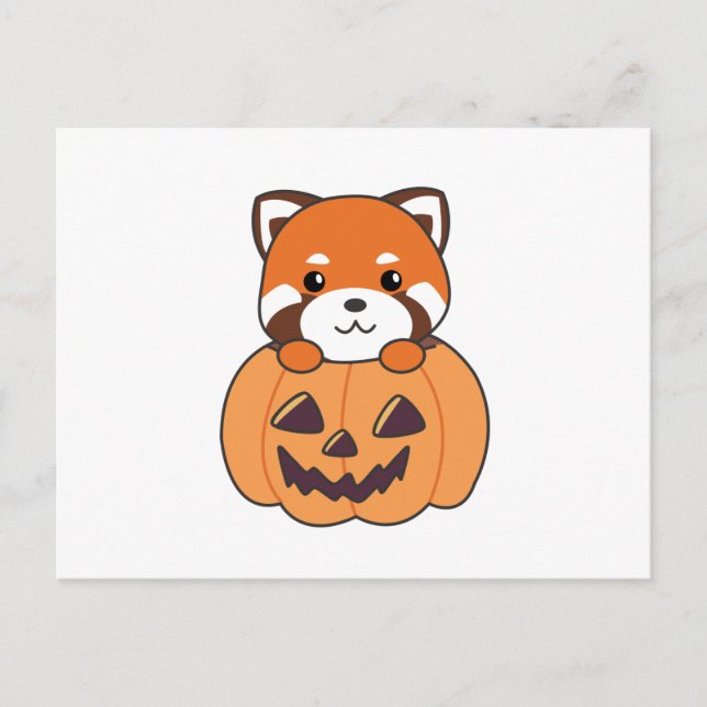 Postal Panda Rojo En Calabaza Cute Pandas Feliz Halloween (Anverso)