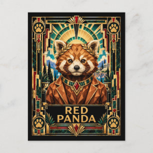 Postal Panda Rojo, Fauna Art Déco