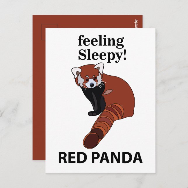 Postal Panda Rojo Sensándose Sleepy Funny Panda Rojo (Anverso / Reverso)