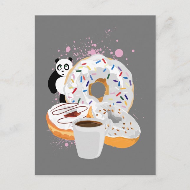 Postal Panda y Donuts blancos (Anverso)