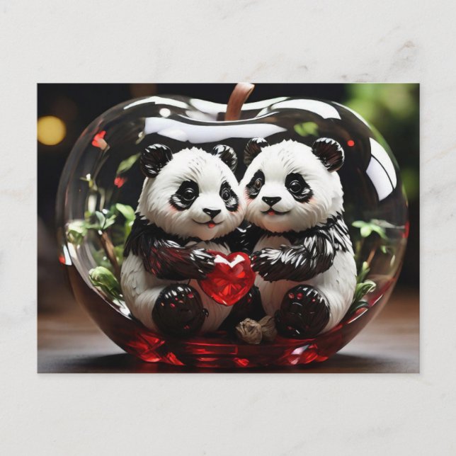 Postal Pandas en Corazón de Cristal (Anverso)