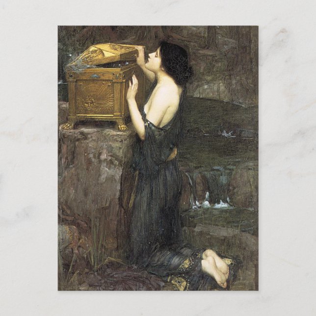 Postal Pandora, por John William Waterhouse, 1896 (Anverso)