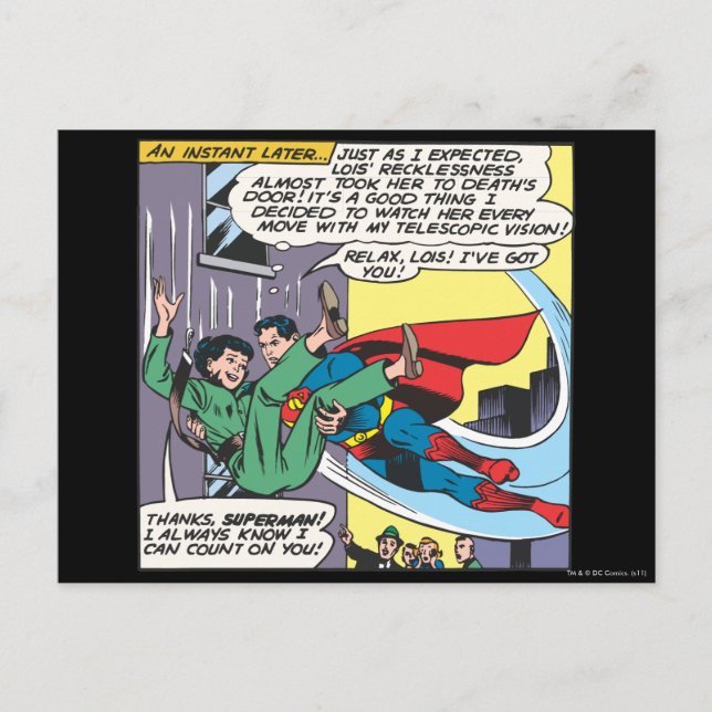 Postal Panel de cómics de Superman - Se pierde un instant (Anverso)