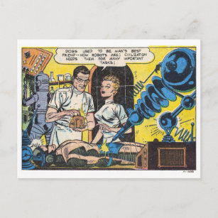 Postal Panel de historietas de la Edad de Oro de robots d