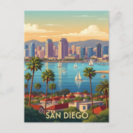 Postal Panorama costero retro de San Diego California