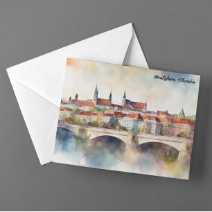 Postal Panorama de acuarela de Bratislava Eslovaquia