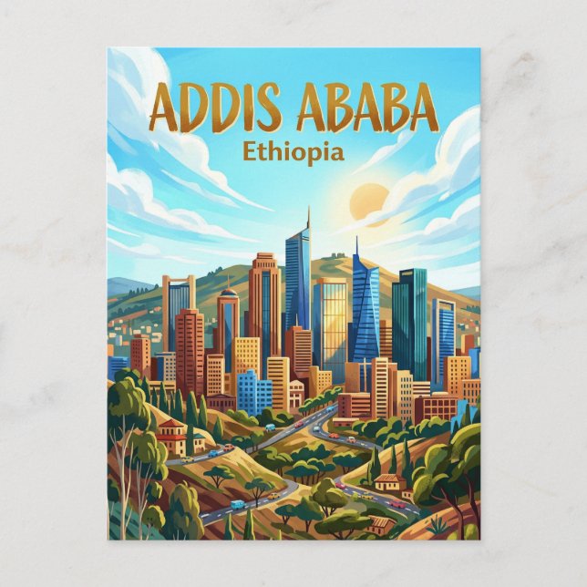 Postal Panorama de Addis Abeba Etiopía (Anverso)