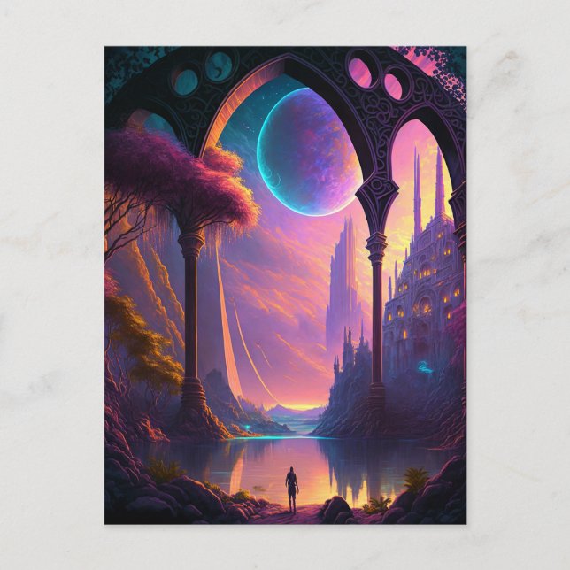 Postal Panorama de ciencia ficción fantástica (Anverso)